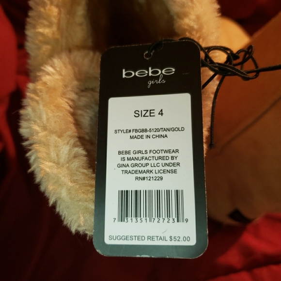 Bebe Girls Size 4 Light Brown Tan Boots Fur Lined  Faux Crystal Buttons NWT - Picture 4 of 9